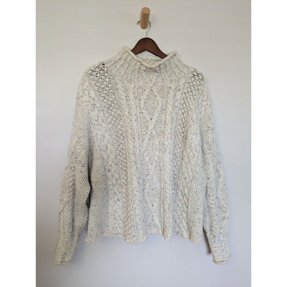 Vtg Express Tricot Handknit Cream Sweater Angora Wool Chunky Fisherman Medium - Picture 1 of 10